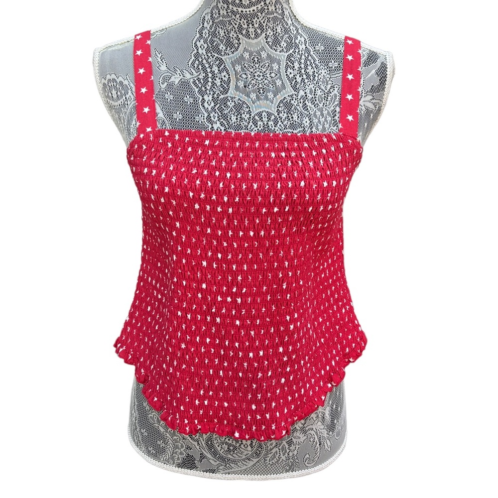 Torrid Women’s L Smocked Red & White Star Cami Tank Top, Torrid Tops
